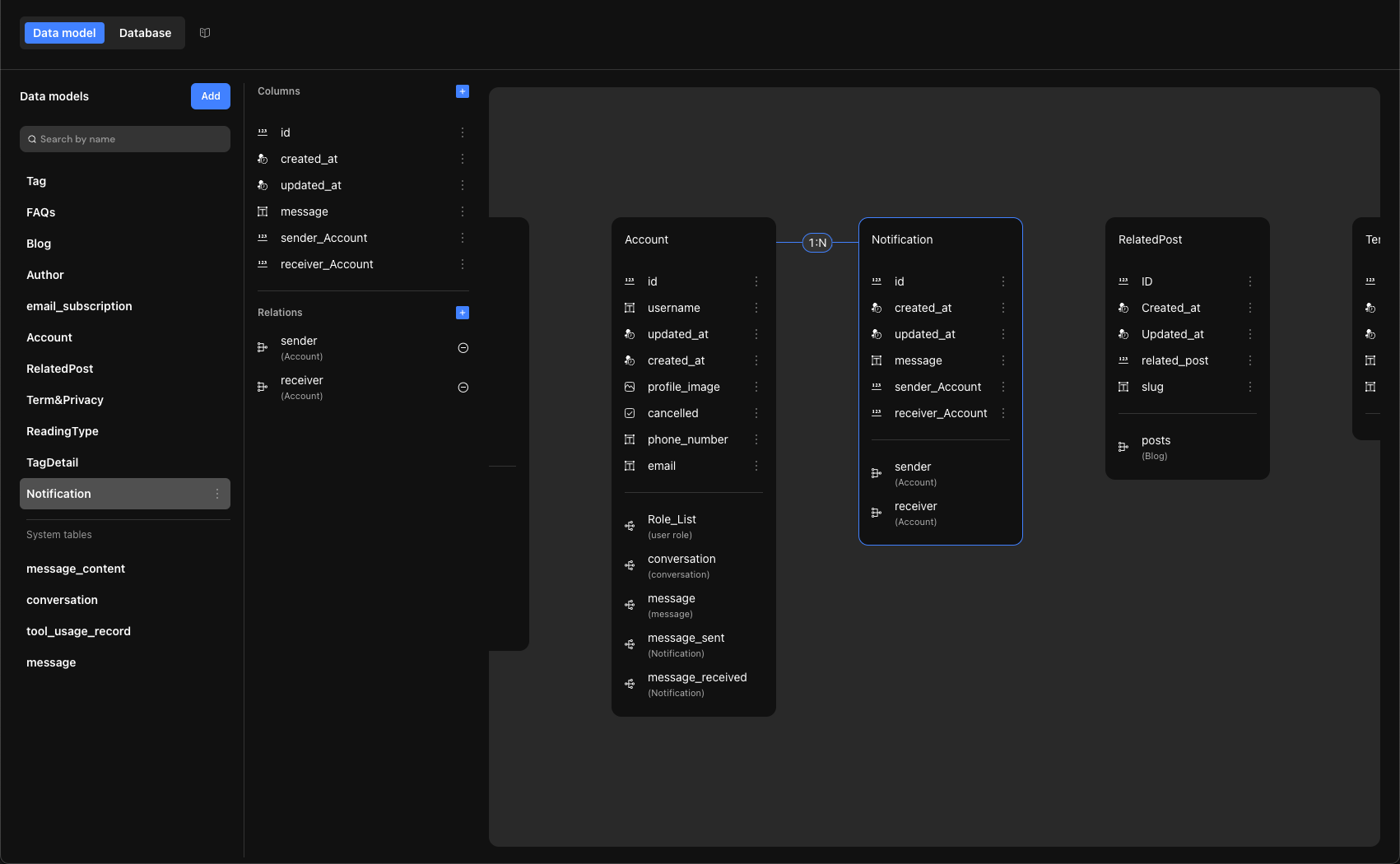 Notification table fields example