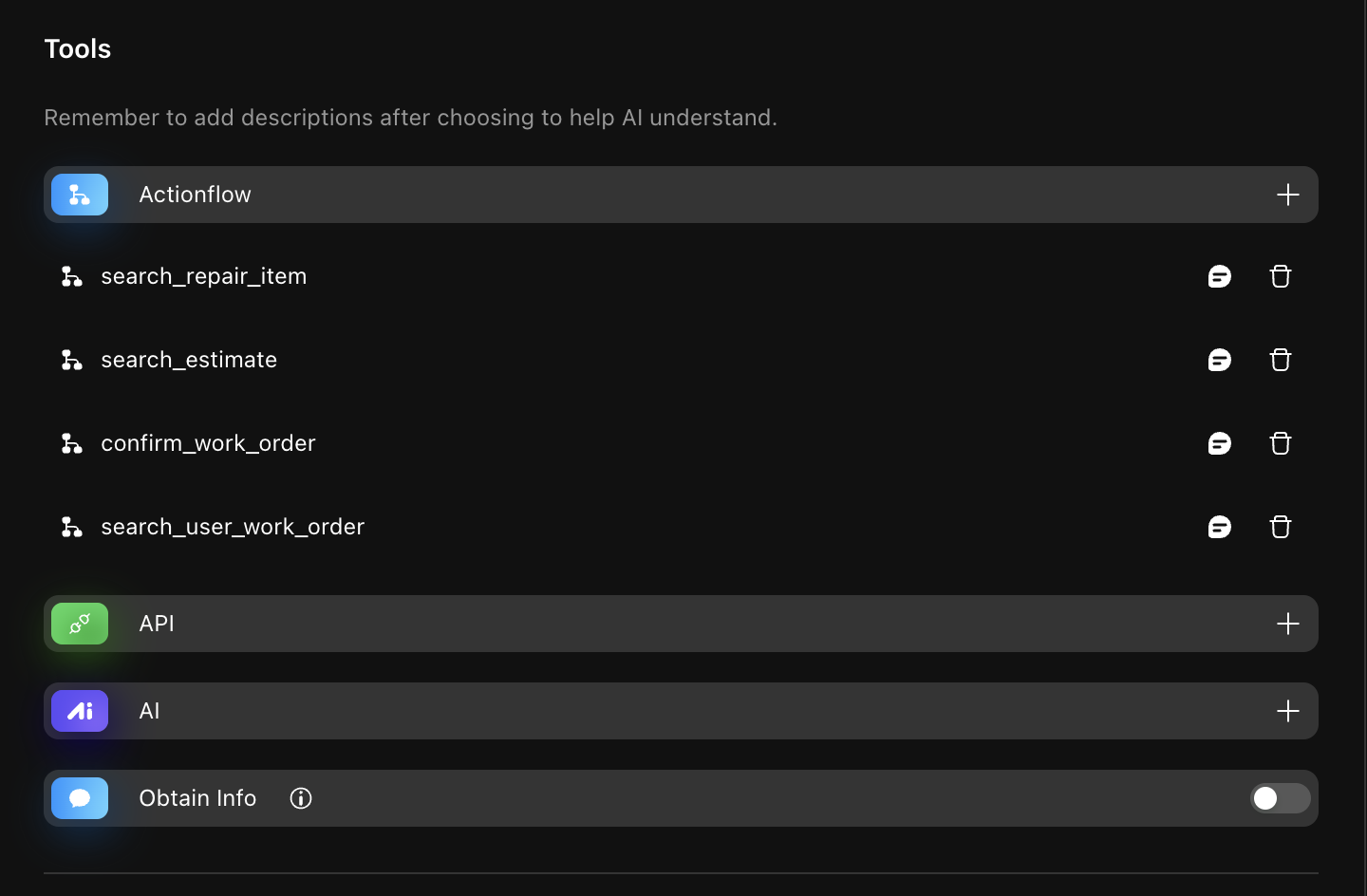 AI tool setup interface