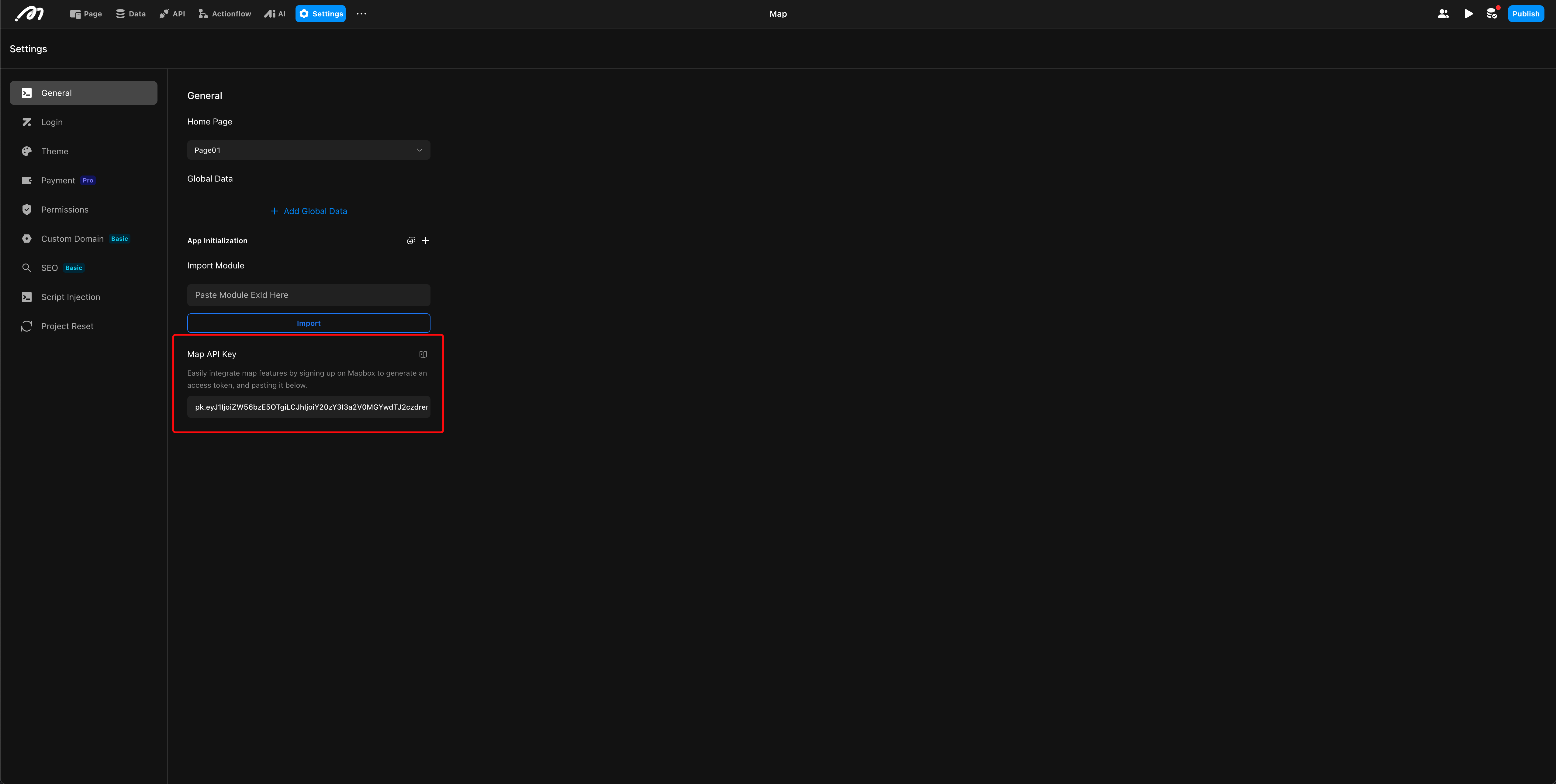 Map API key input