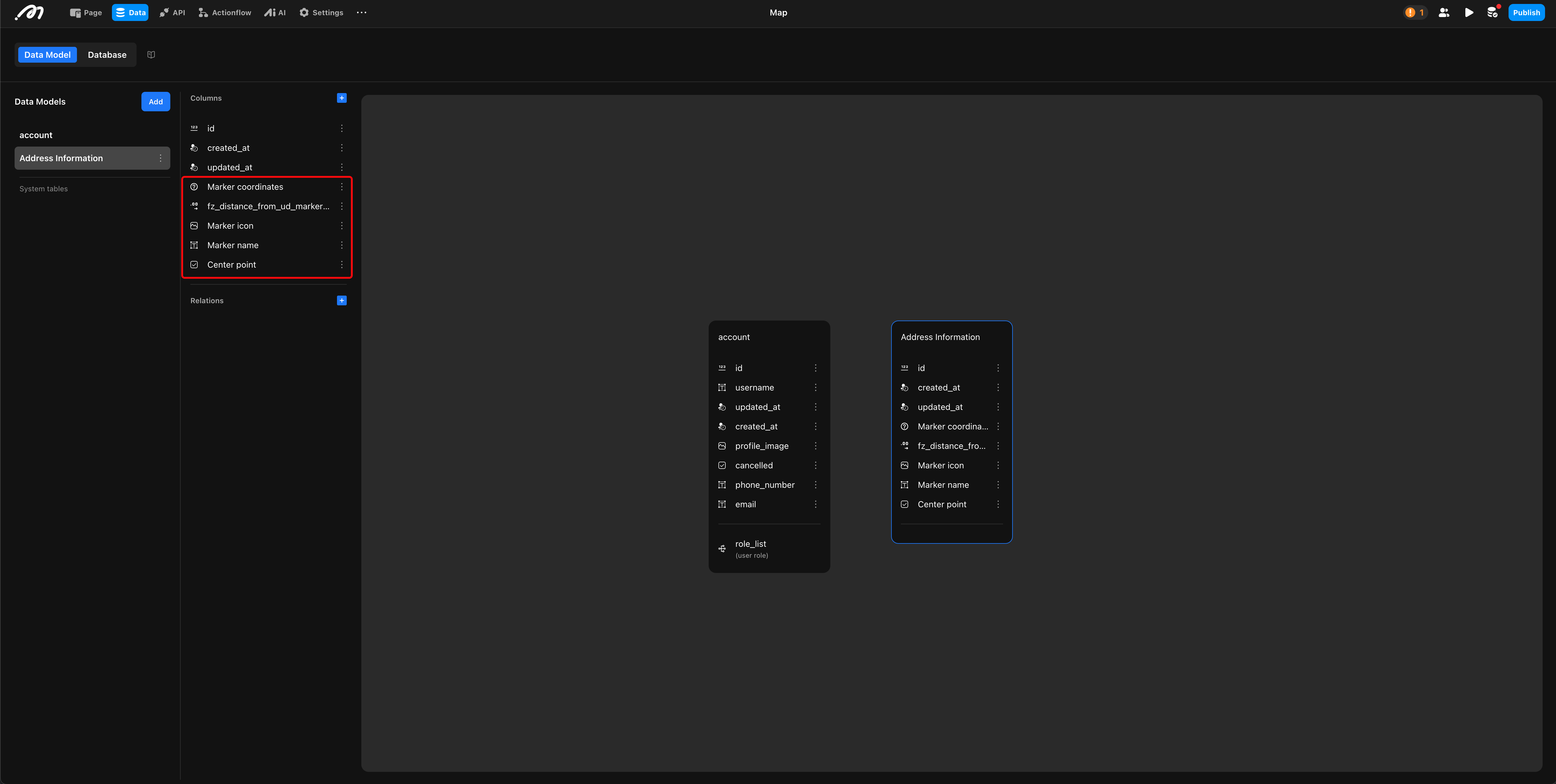Address info table example 1