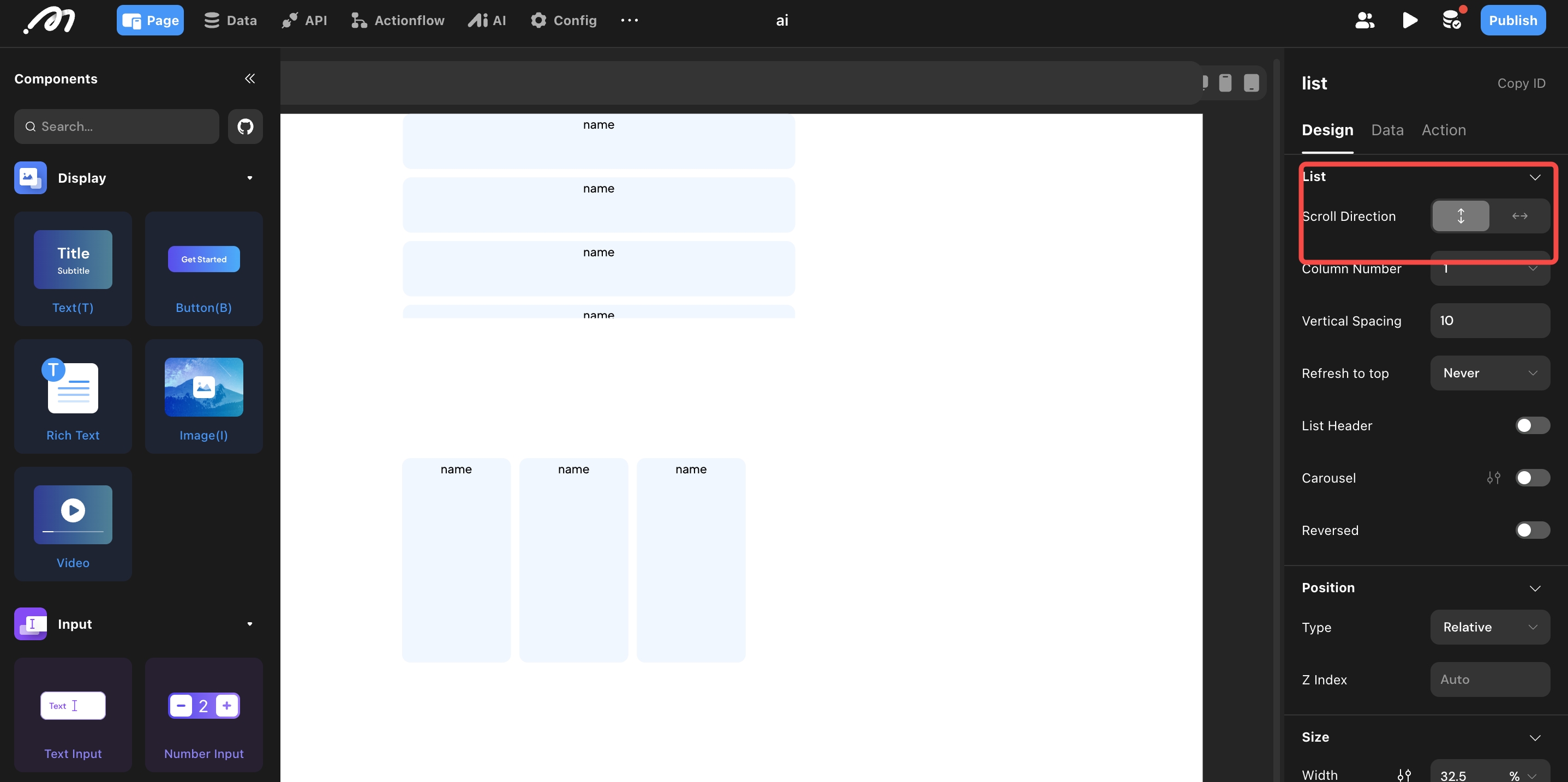 Scroll direction setting