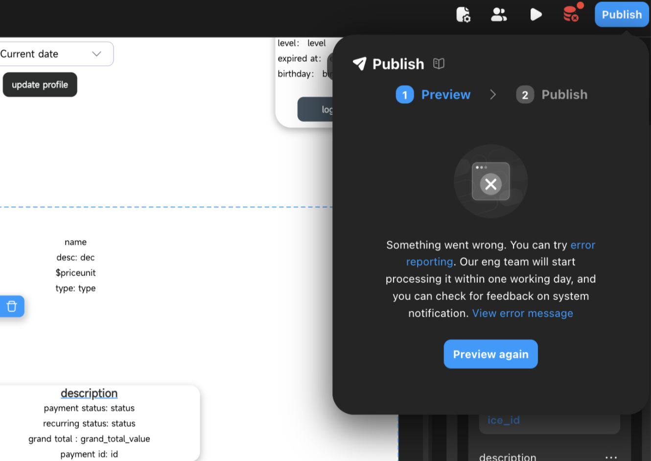 Deployment or preview update error