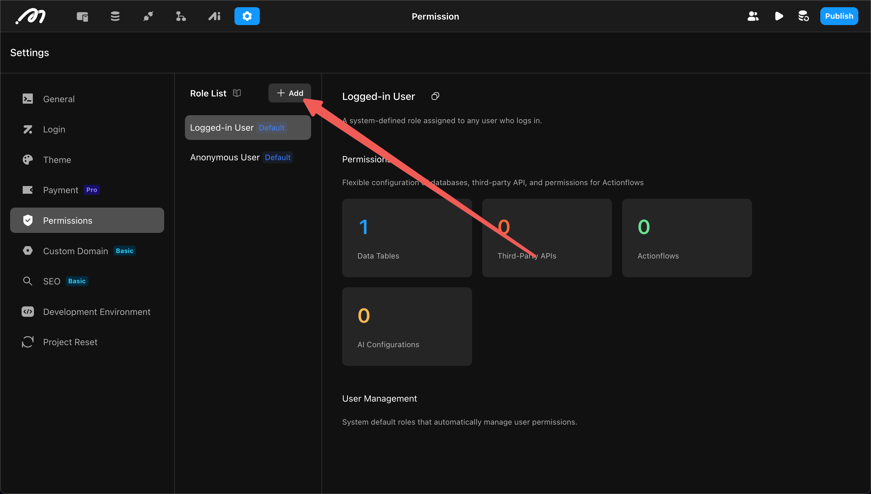 Role management interface