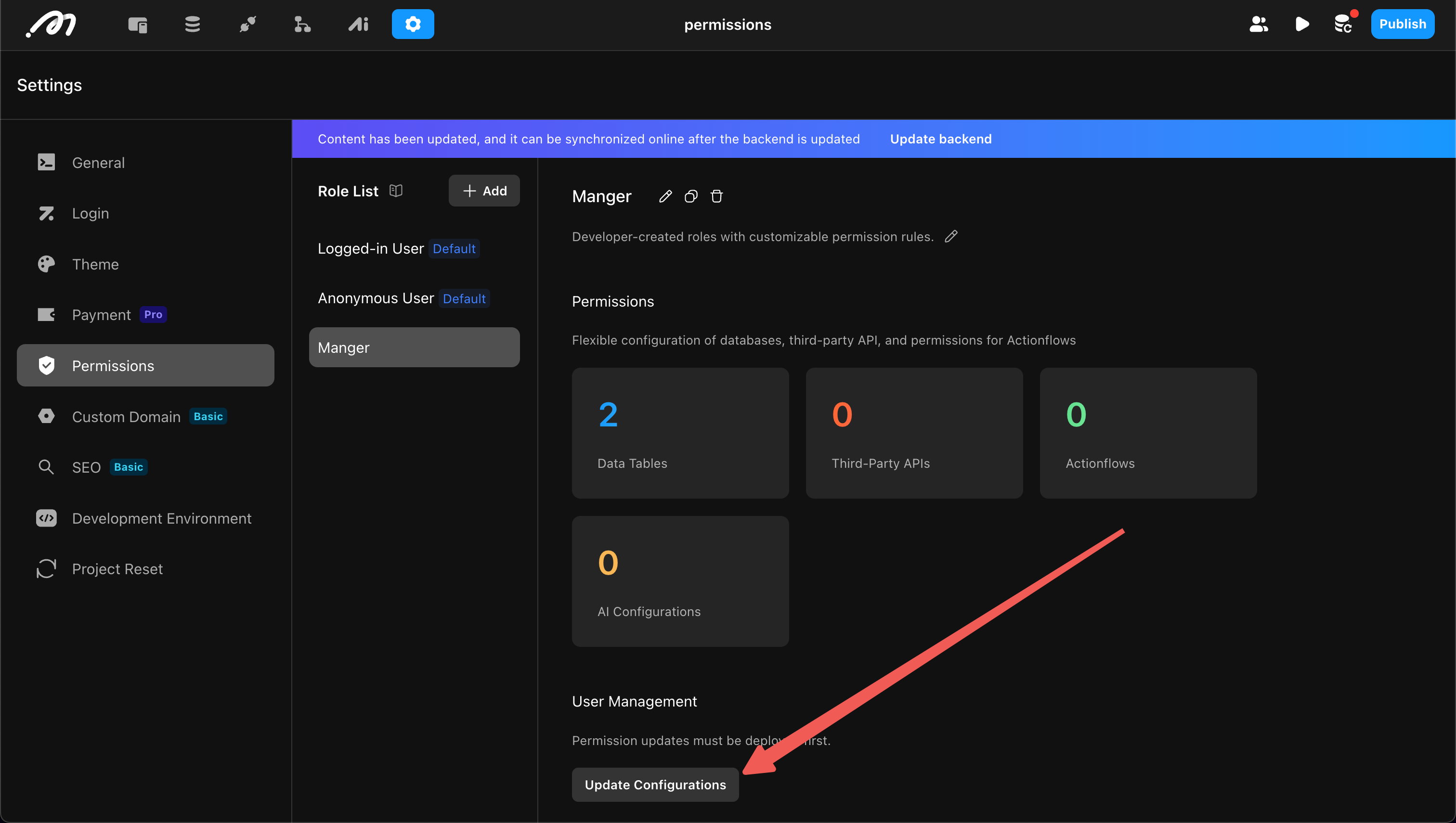 User management interface