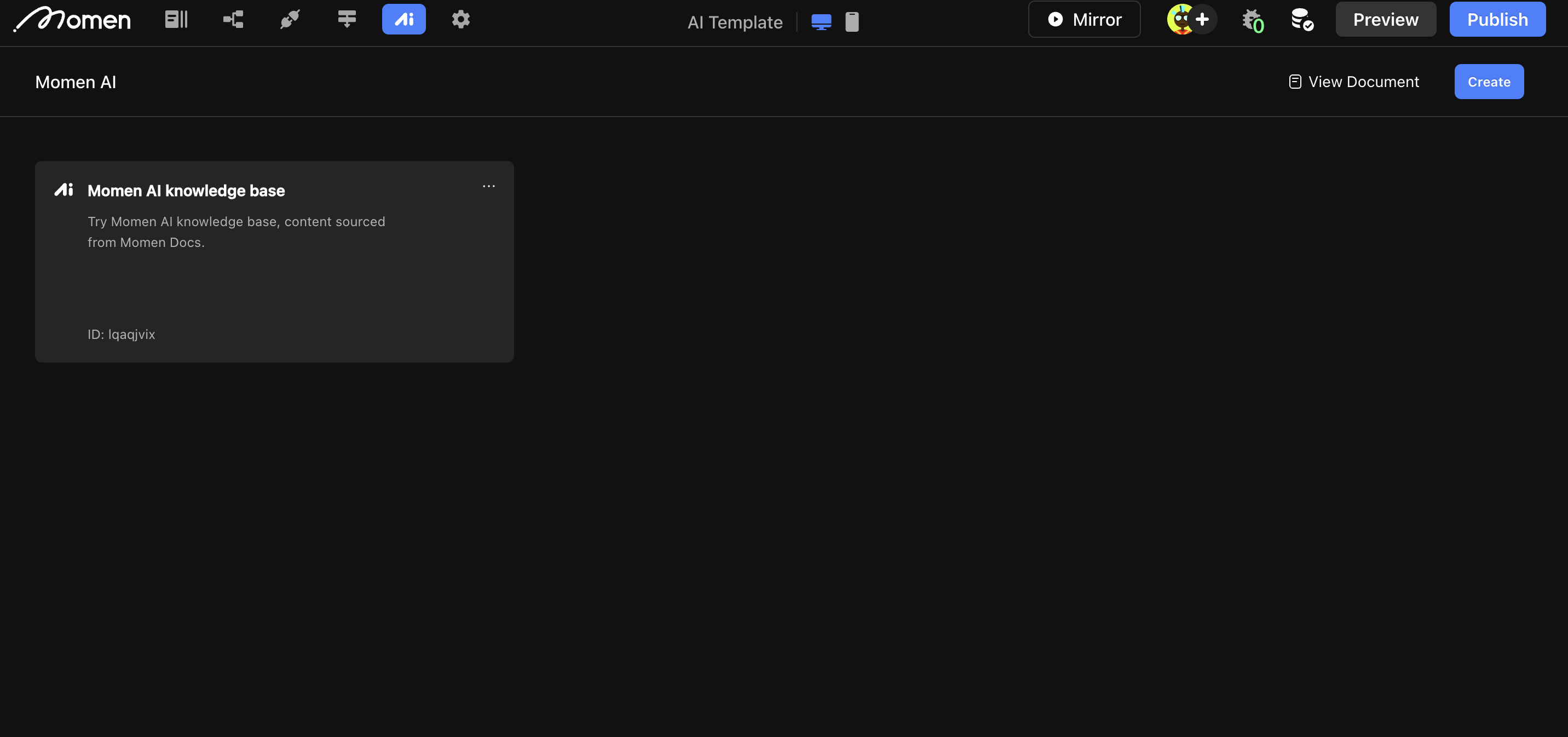 AI configuration in a no-code tool