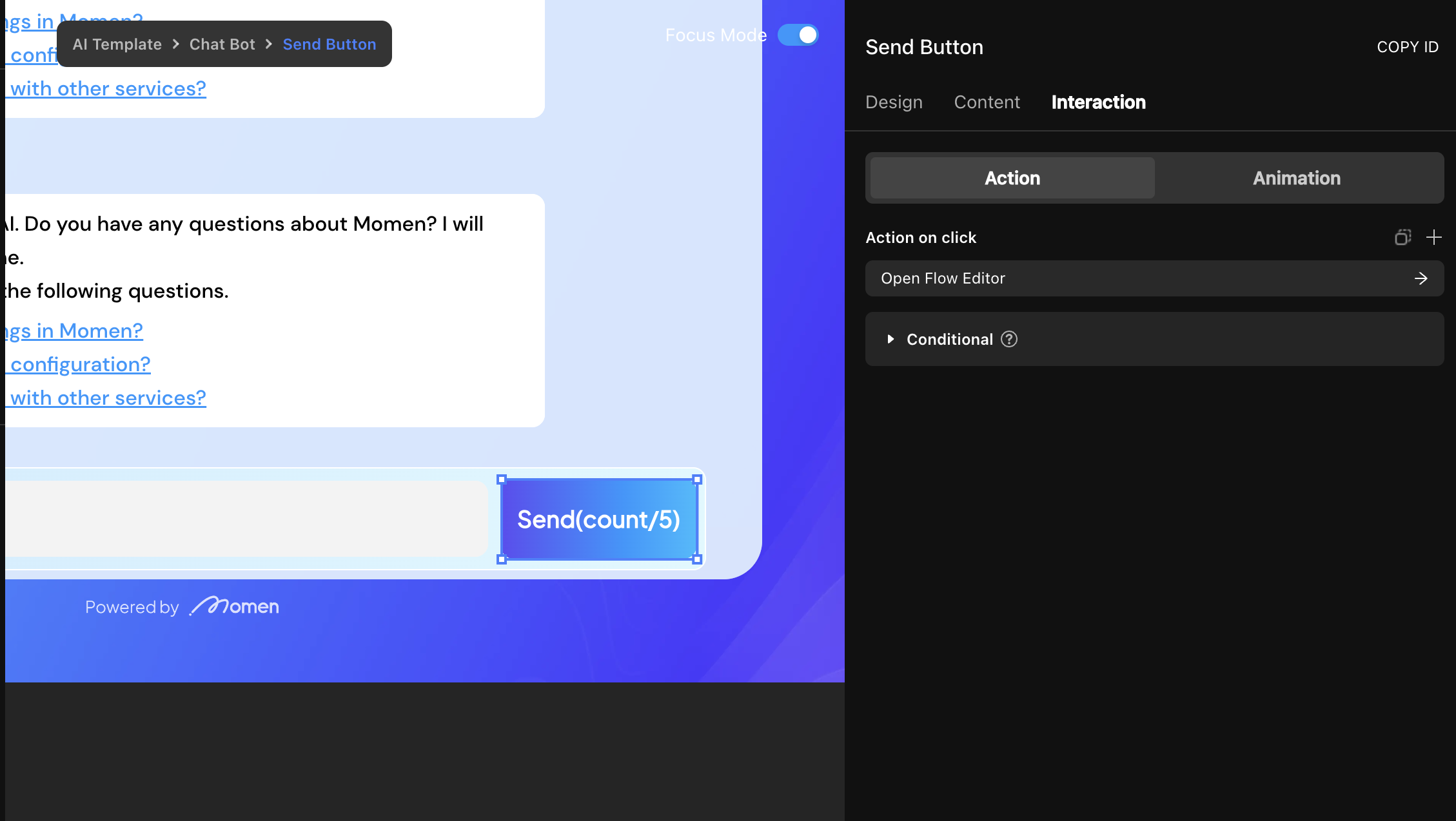 The interaction configuration in a no-code tool