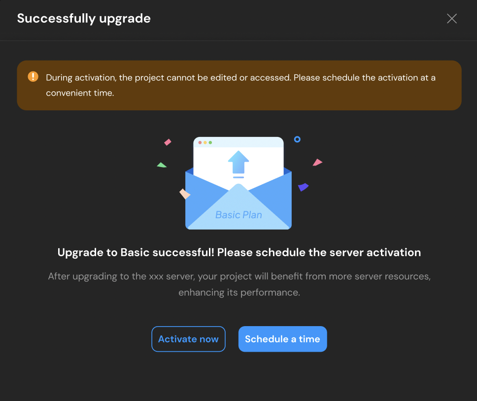 Schedule server activation
