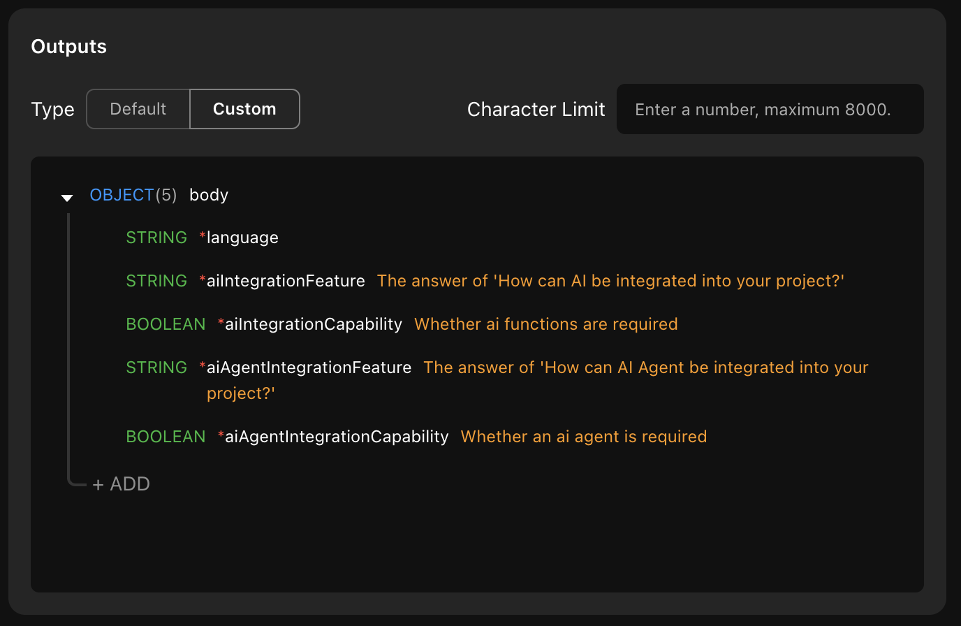 Custom output configuration