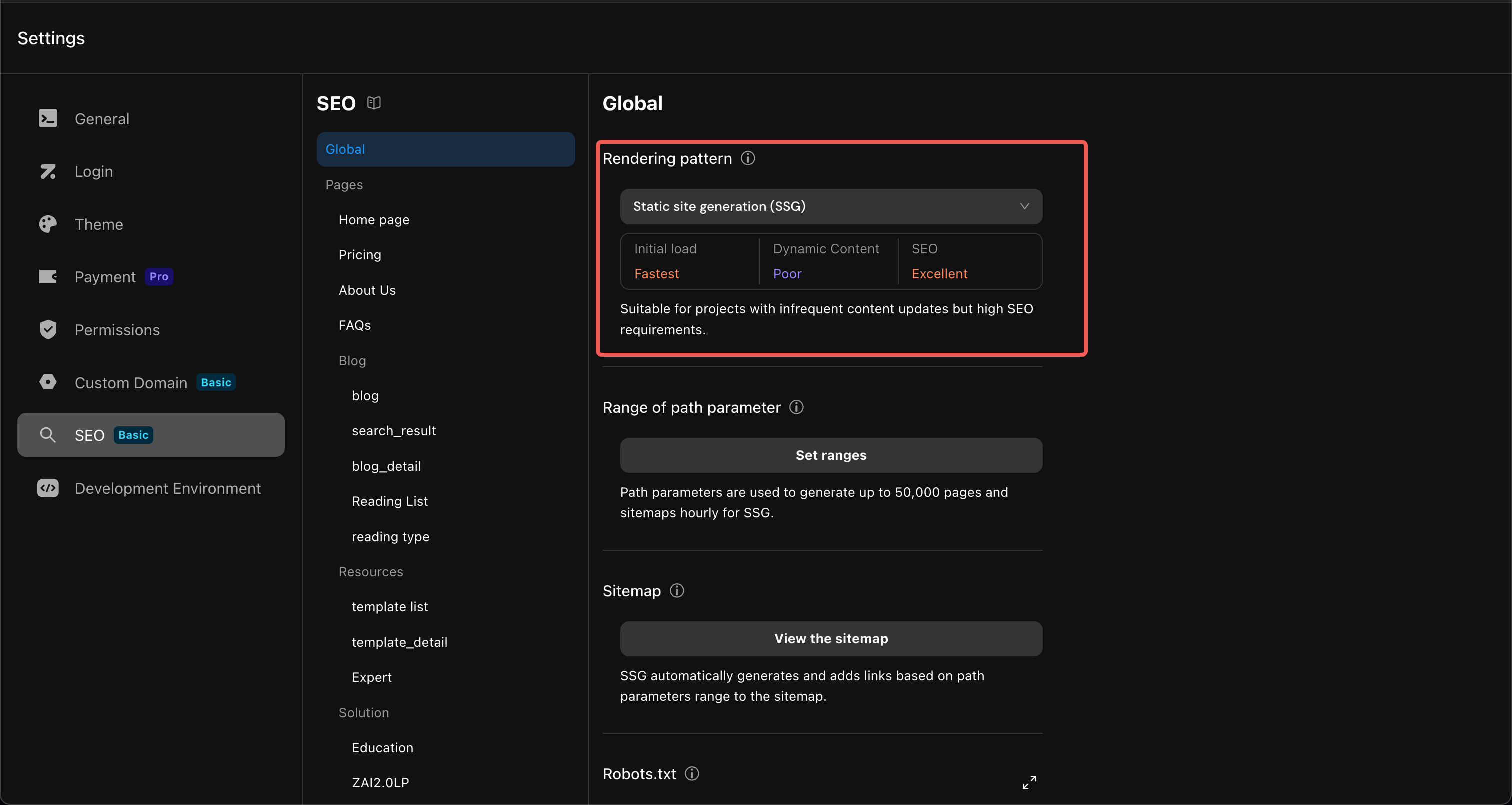 Rendering pattern options in Momen