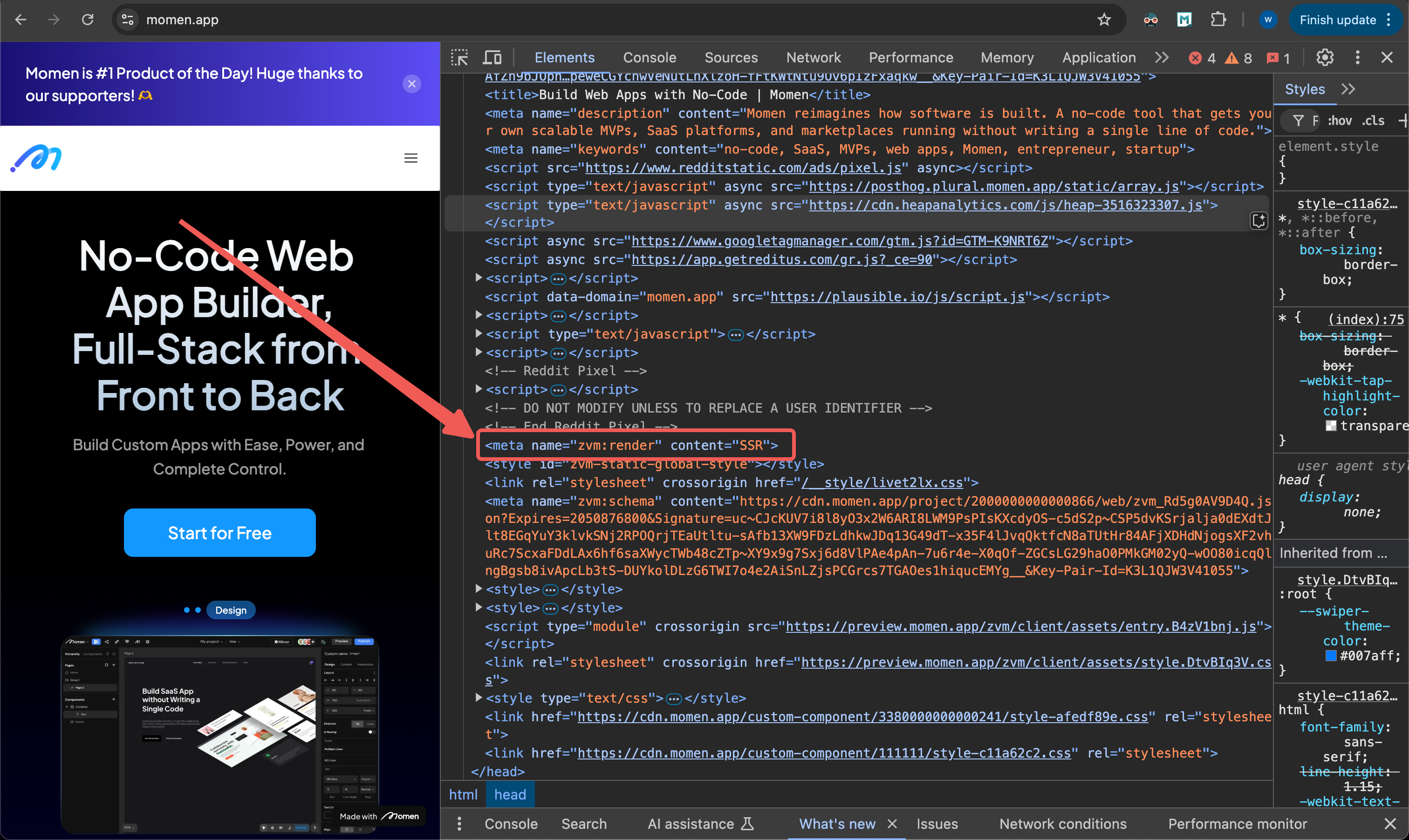 Check rendering method in HTML head