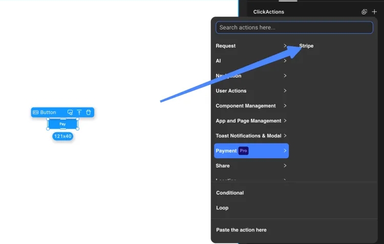 Payment actions in Momen interface
