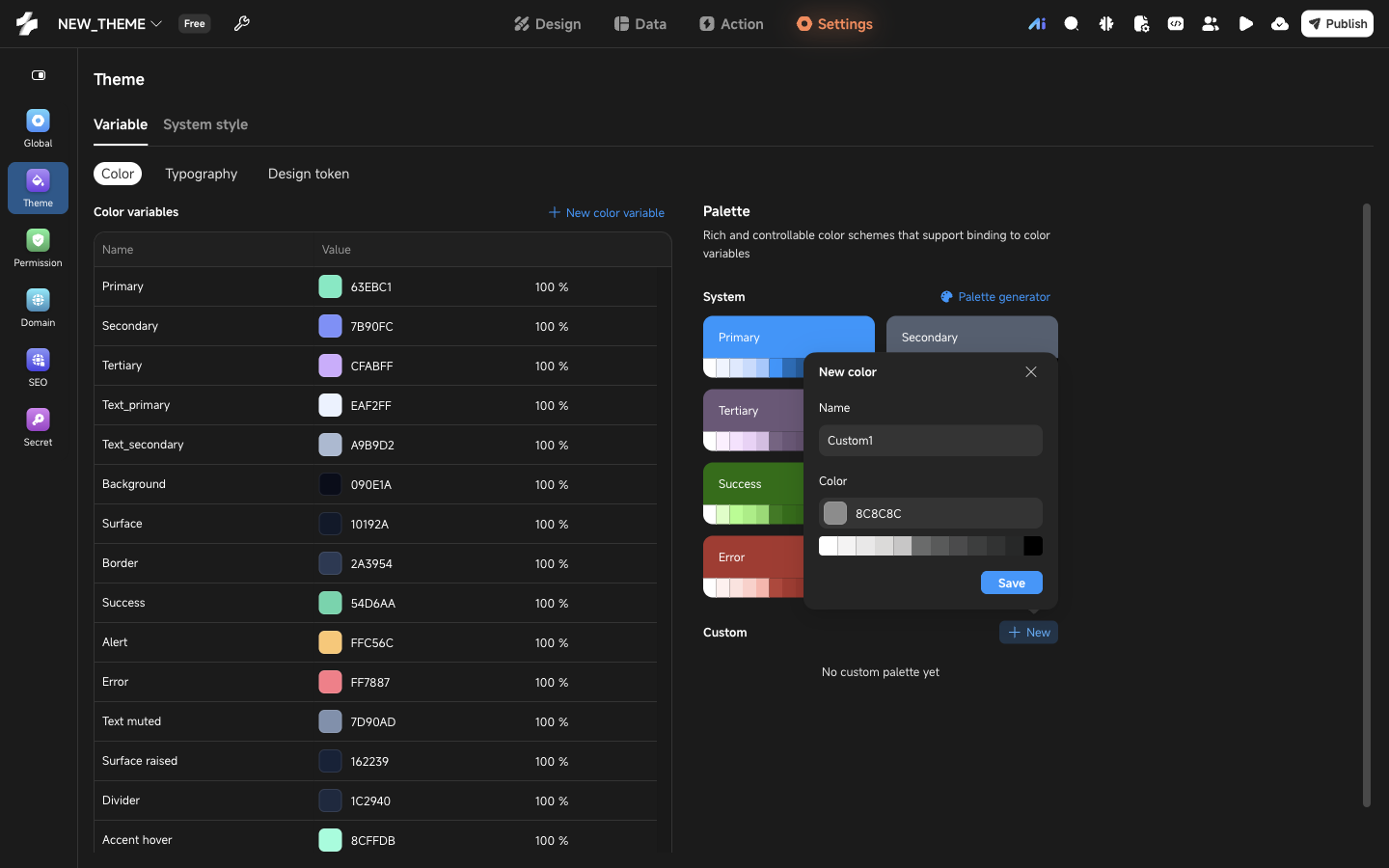 New palette popover