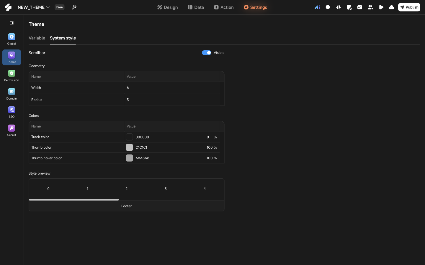 Scrollbar settings