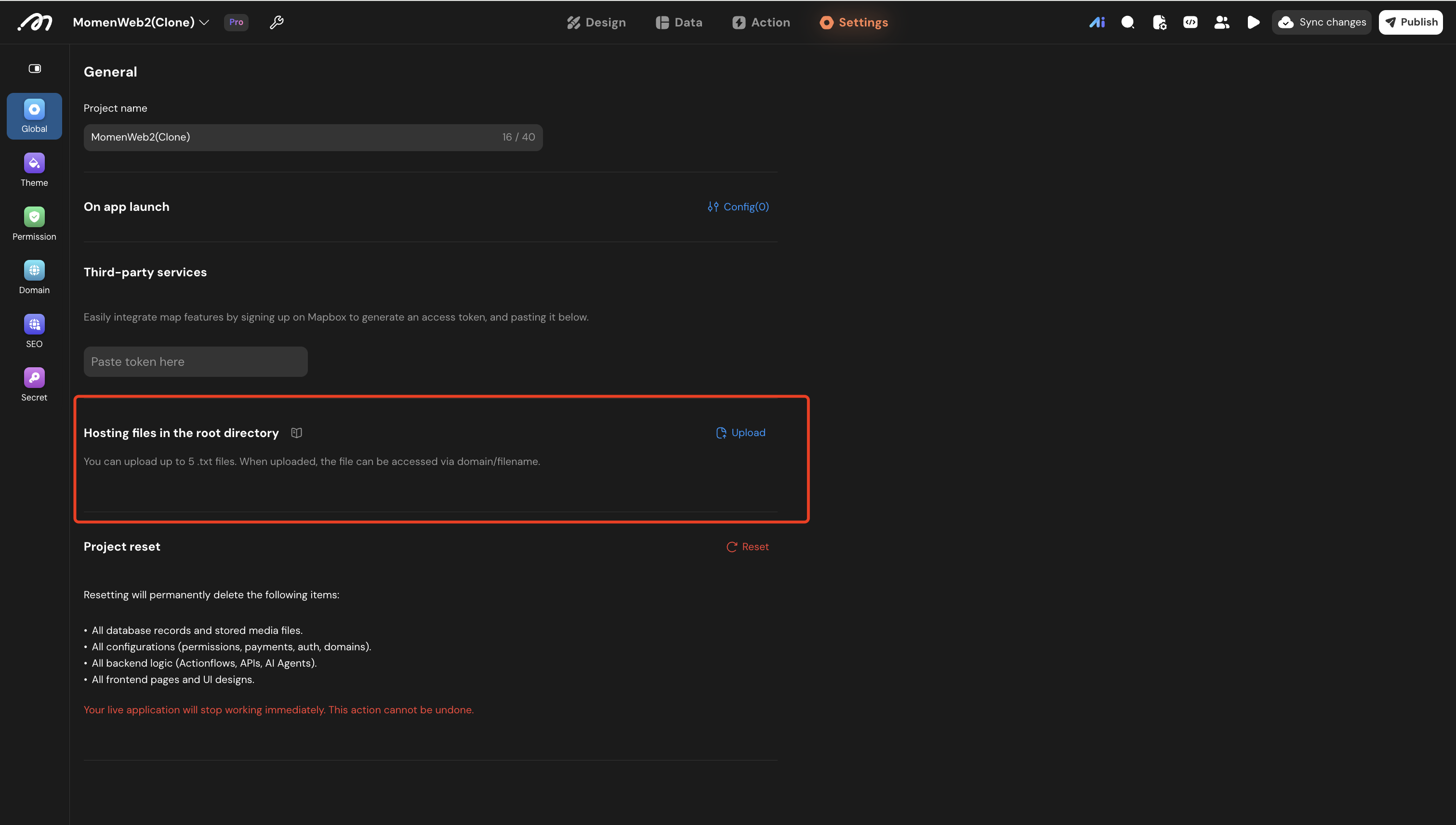 Uploading a website verification file in Momen